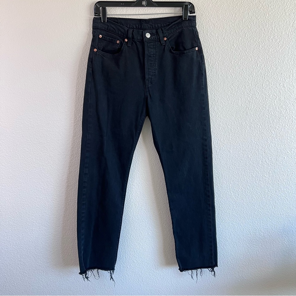 Levi's Womens 501 The Original Button Fly Raw Hem High Rise Black Jeans W28